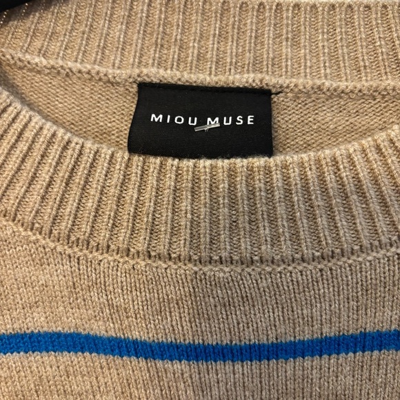Miou Muse Tan And Blue Striped Long Sleeve Soft Crew Neck Gracie Sweater Small - Picture 8 of 8